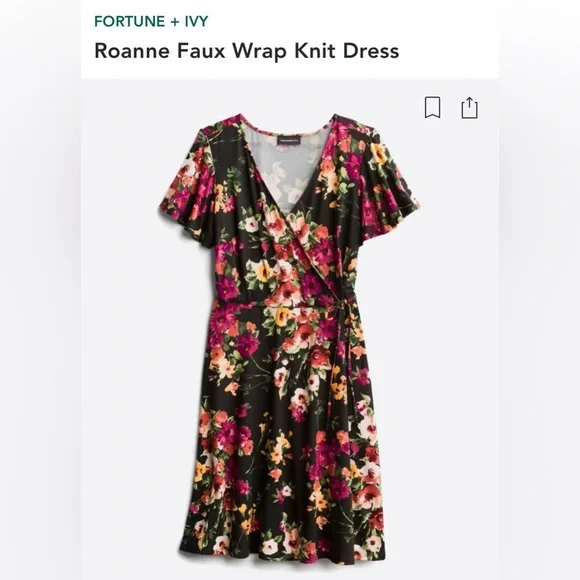 fortune + ivy knit dress Fortune + Ivy Dresses | Fortune + Ivy Roanne Faux Wrap Knit Floral Dress Size 3x | Color: Black | Size: 3x